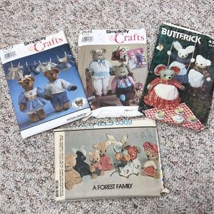Lot of four vintage stuffed animal patterns